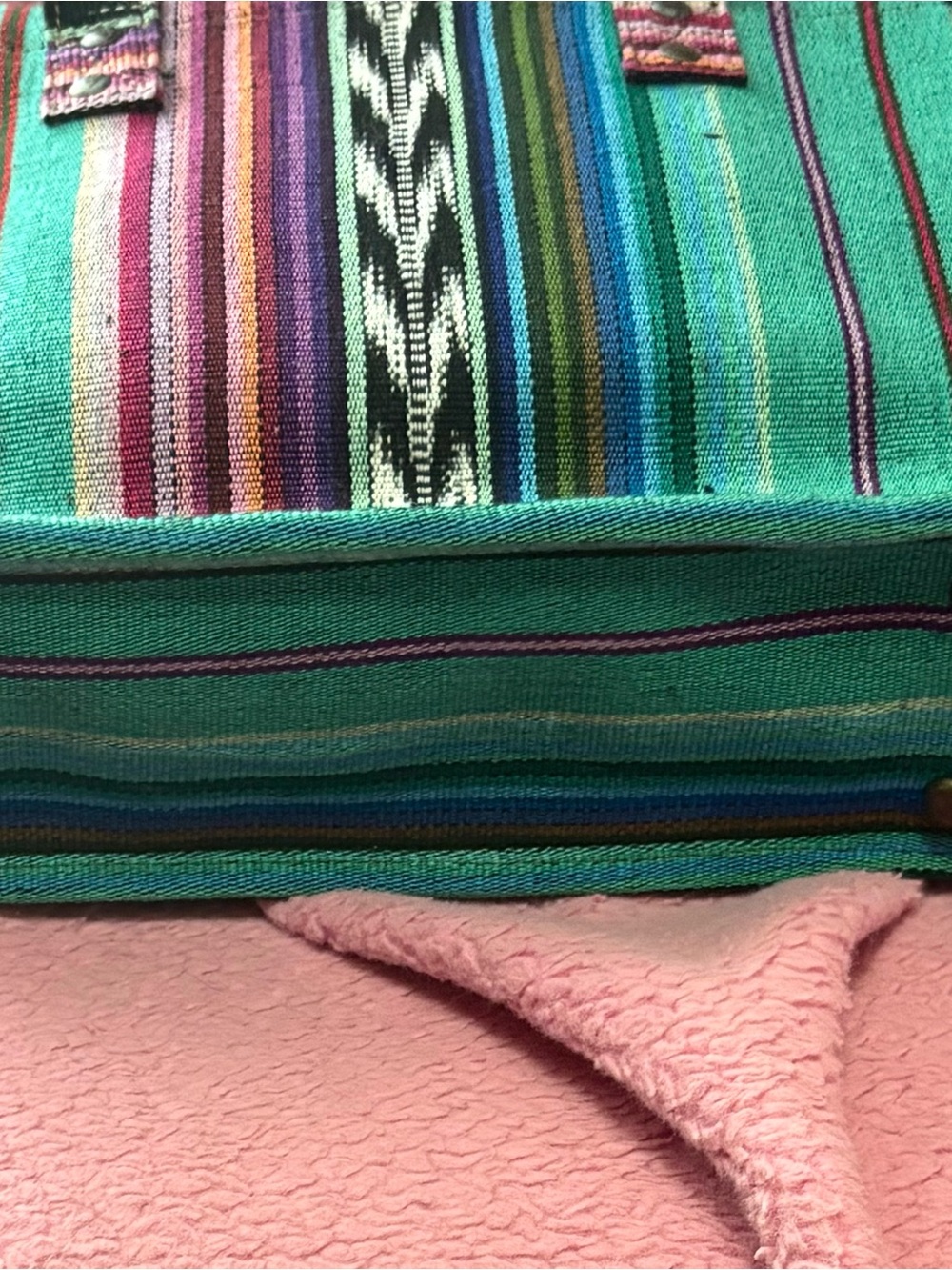Nena & Co. Multicolor Striped Woven Tote - Teal, Pink, Purple, Yellow - Picture 4 of 4